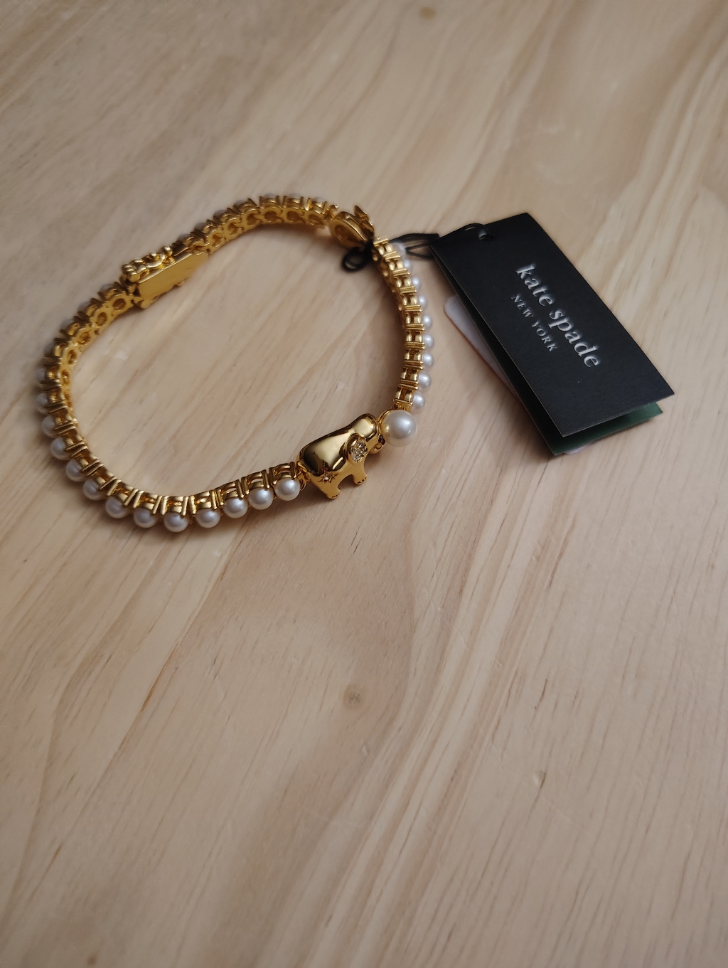 Kate Spade Elephant Mouse Motif Pearl Gold Bracelet